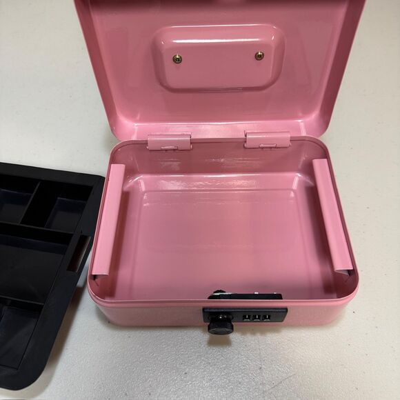 Metal Cash Money Box Tray Security Combination Lock Safe Pink Business Travel - Picture 7 of 10